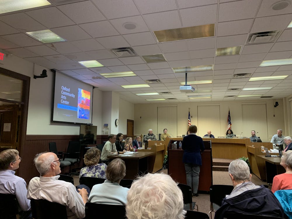 Heidi Schiller, executive director of the Oxford Community Arts Center, delivers a presentation to city council about the center's accomplishments for the fiscal year.