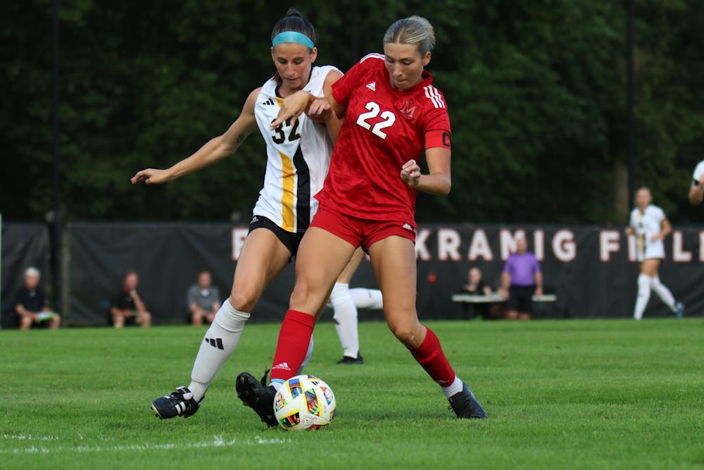 Makenna Morisson (right) finished the game with four shots and one goal for Miami