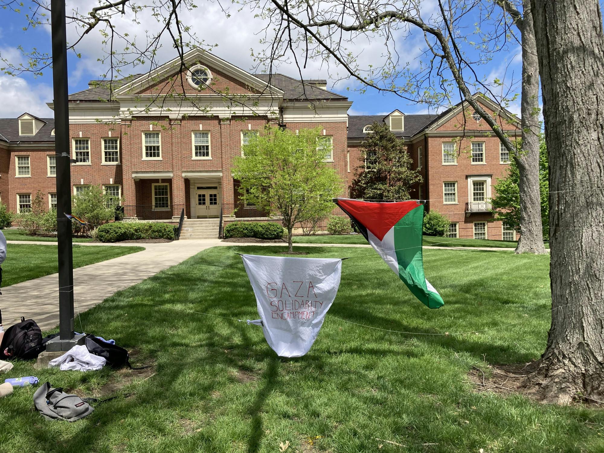 Members of SJP sat outside Roudebush hall on April 19 in solidarity with student protestors across the country.