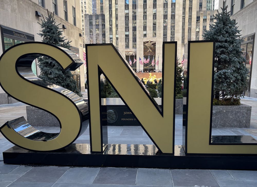 Rockefeller Center was decorated for the 50th anniversary of "Saturday Night Live."