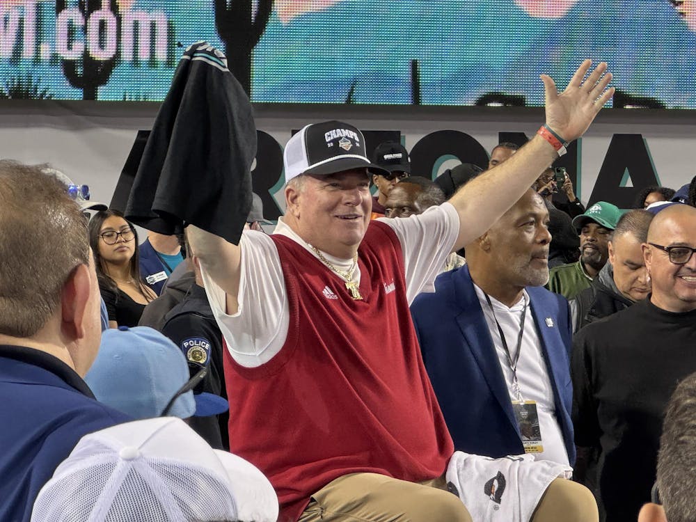 Miami football head coach Chuck Martin celebrates last year's win at the Snoop Dogg Arizona Bowl in Tucson, Arizona, on Dec. 28, 2024