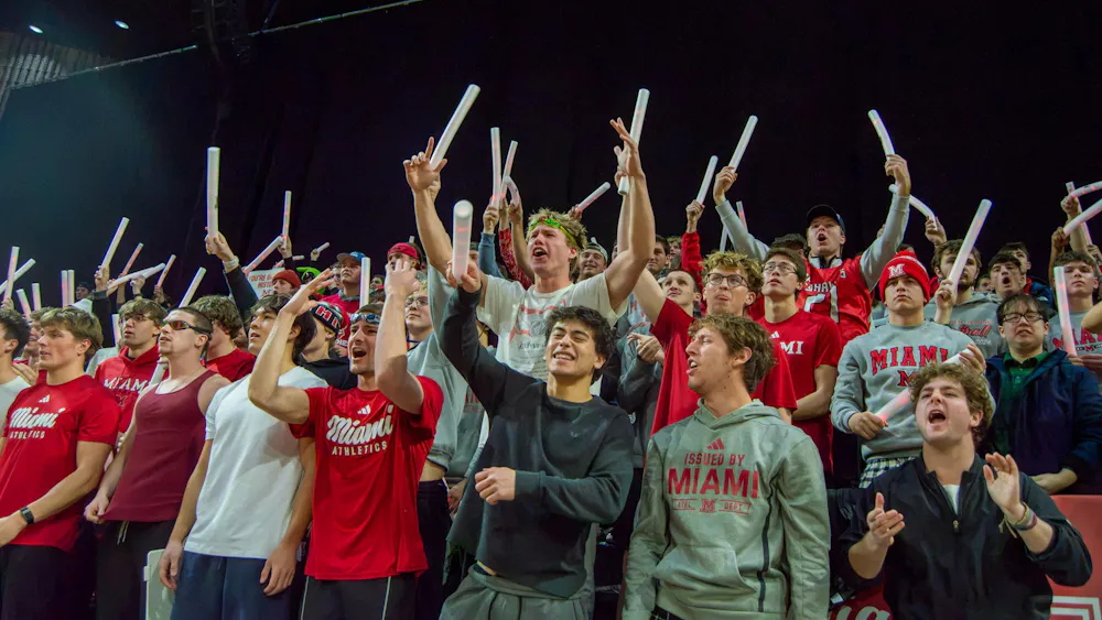 Miami University fans cheer on the RedHawks Men’s basketball team.