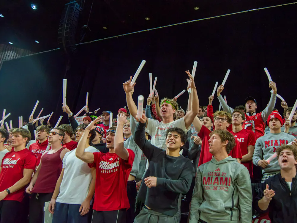 Miami University fans cheer on the RedHawks Men’s basketball team.