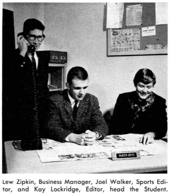(From left to right) Former business manager, Lew Zipkin, former sports editor, Joel Walker and former editor of The Student, Kay Lockridge work on the newspaper. Photo provided by Kay Lockridge