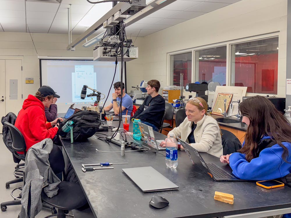 Members of RedHawk Racing working in the Engineering Building on Feb. 24