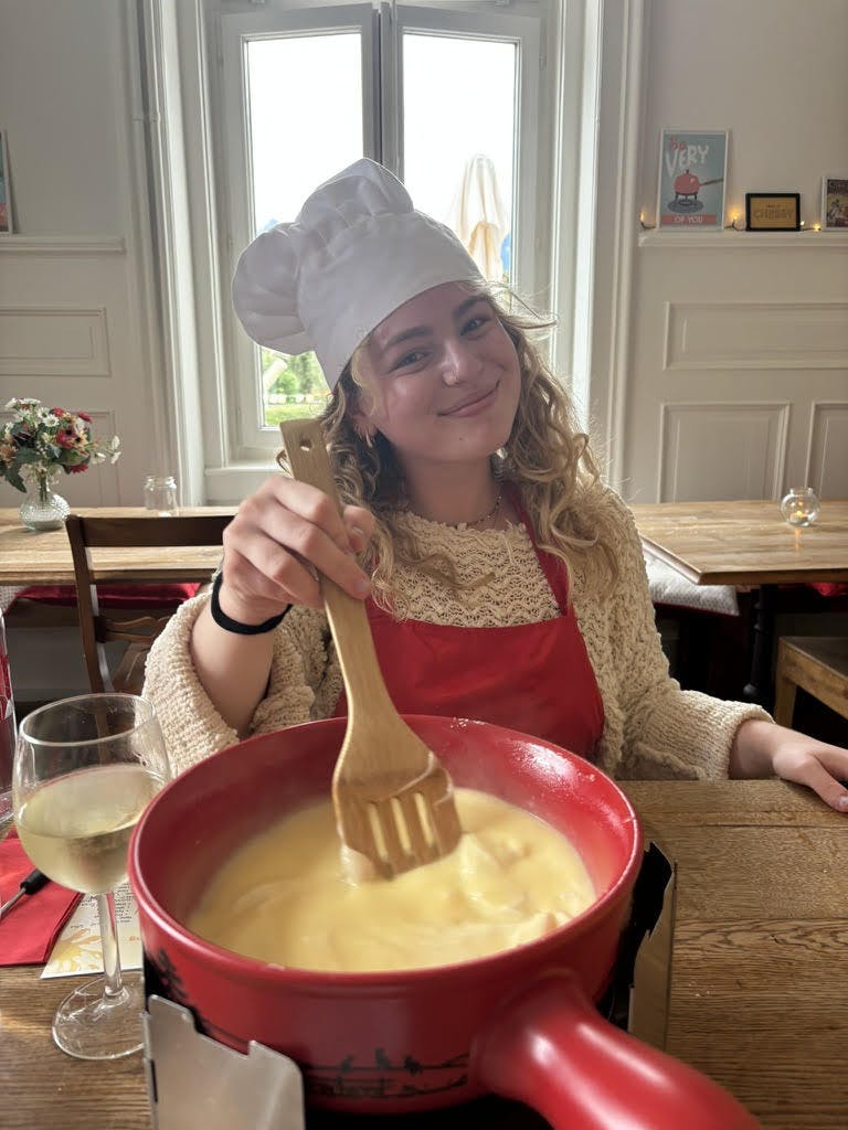 Author Raquel Hirsch learned to cook cheese fondue while in Switzerland. Photo provided by Raquel Hirsch.