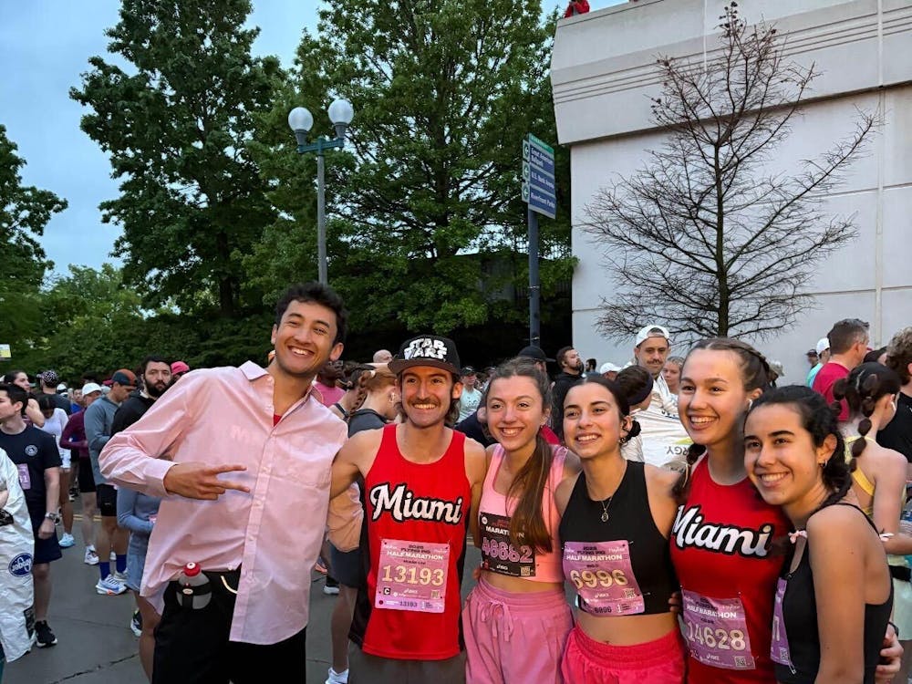 (from left to right) Luke Wardrip, Mason Santalucia, Maria Buzogany, Danah Al-Muhtaseb, Kelsie Weingart, and Sara Calderon stand before the start line. Photo provided by Maria Buzogany.