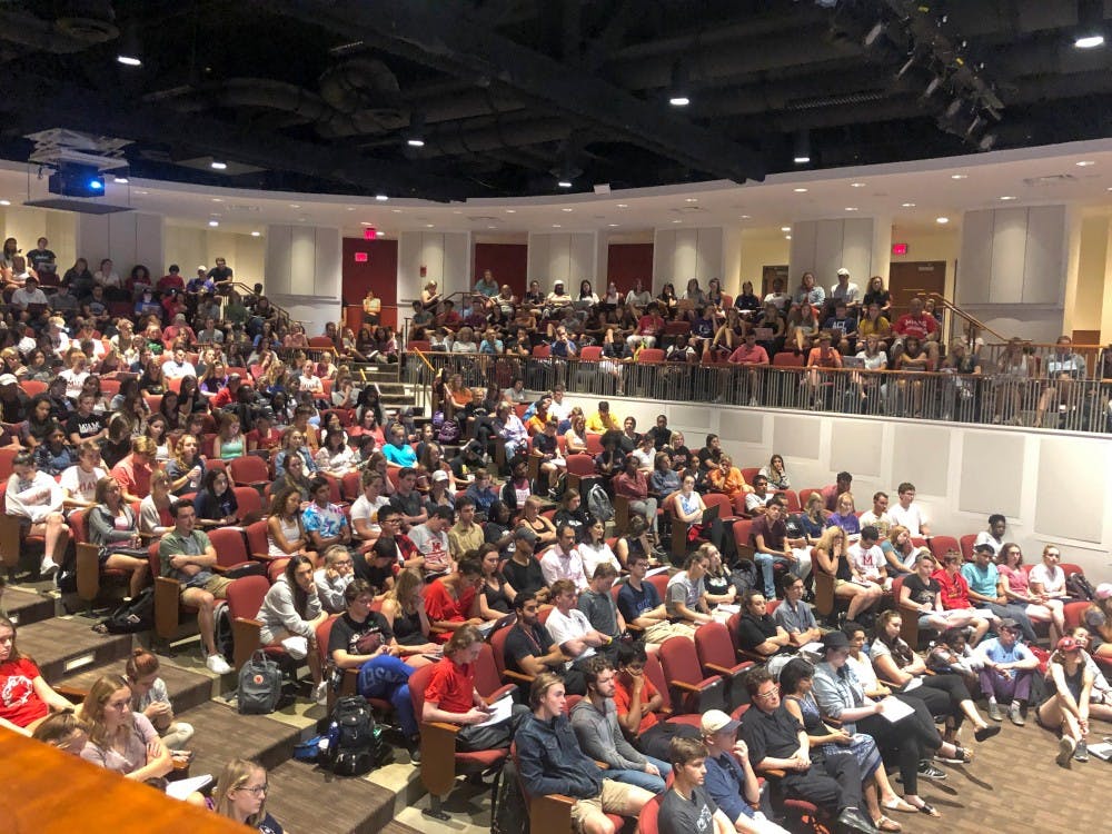 Students packed into Wilks Theater to listen to eight panelists discuss their experiences on Miami&#x27;s majority-white campus.