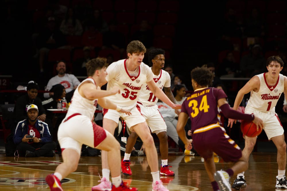 Reece Potter (middle, No. 35) returns this year for his sophomore season after scoring 156 points in 2023-24