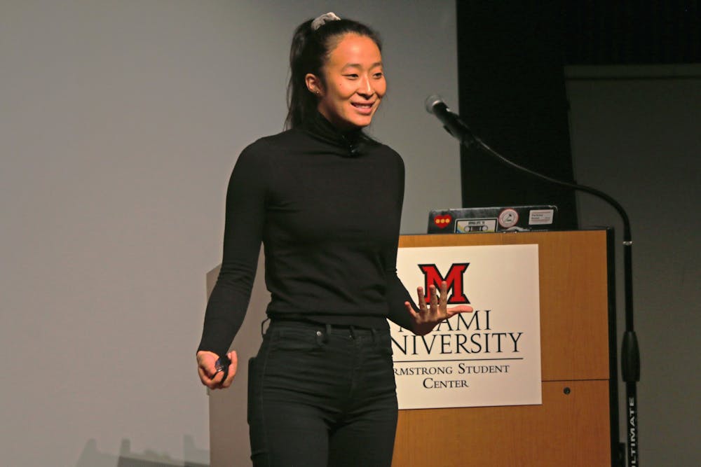 Nadya Okatomo speaks to Miami students about the importance of finding their community and overcoming mental health struggles. 