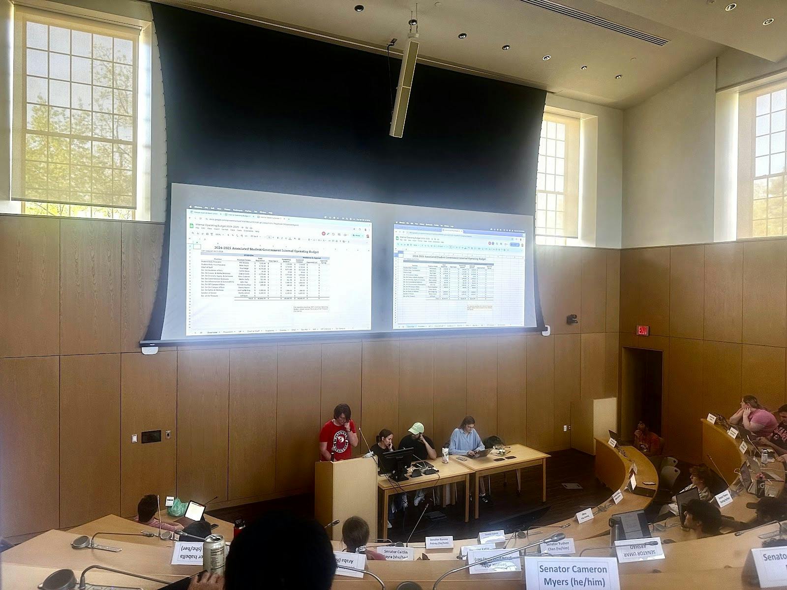 Secretary of the Treasury Eve Harvey reviews budget requests for the 2024-2025 Internal Operation Budget.