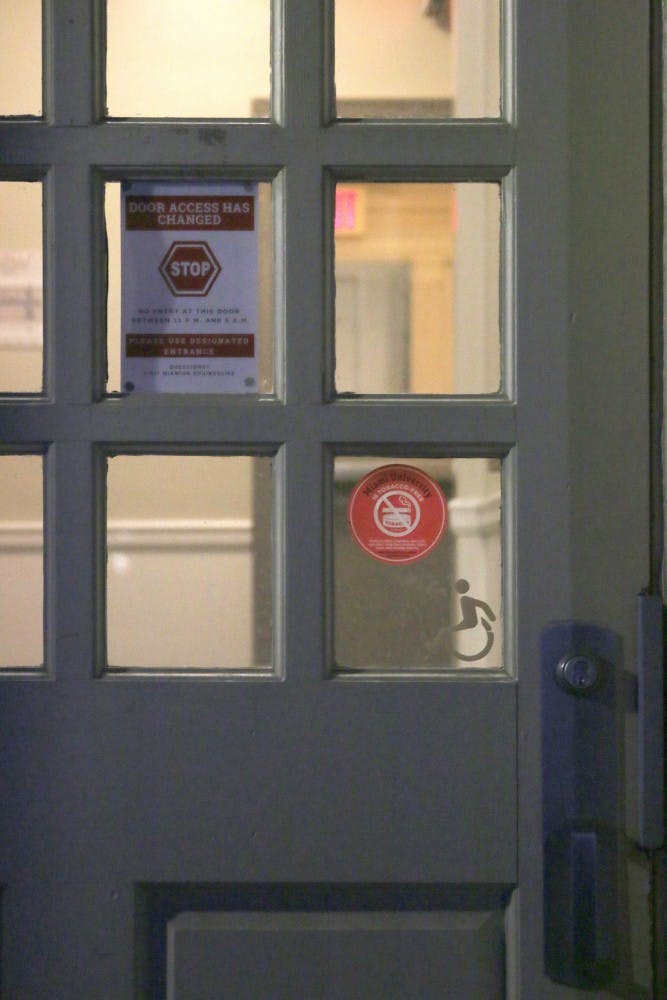 Students can only enter one residence hall door during nighttime hours.