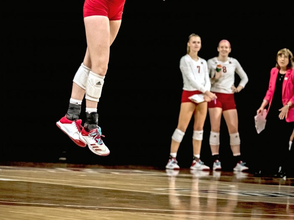 Sophomore setter Louis Comerford serves at Millett Hall, where Miami is 6-3 this season.