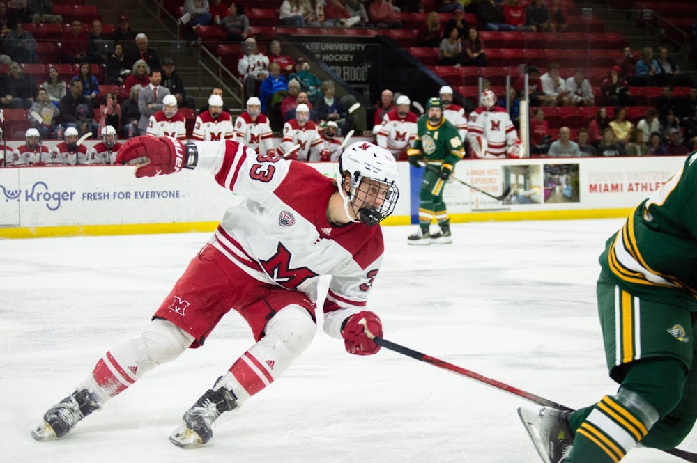 First-year forward Casper Nassen skates against Alaska Anchorage at Goggin Ice Center