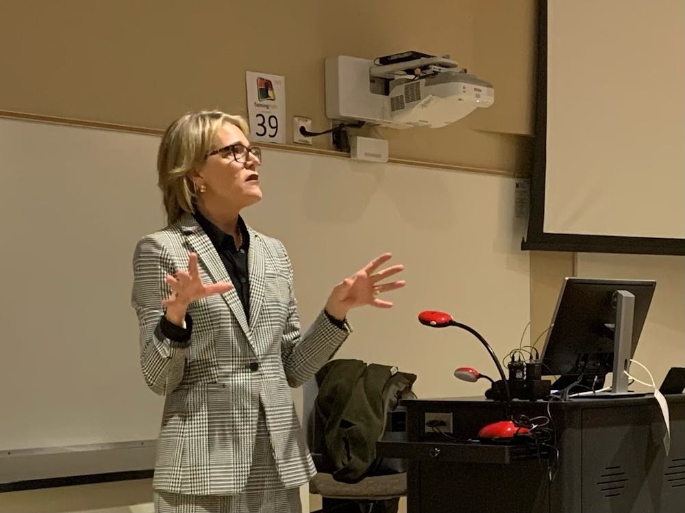 Liz Mullenix speaks to faculty in an open forum on Nov. 16 about why she wants to be provost. Mullenix currently serves as Miami's interim provost.