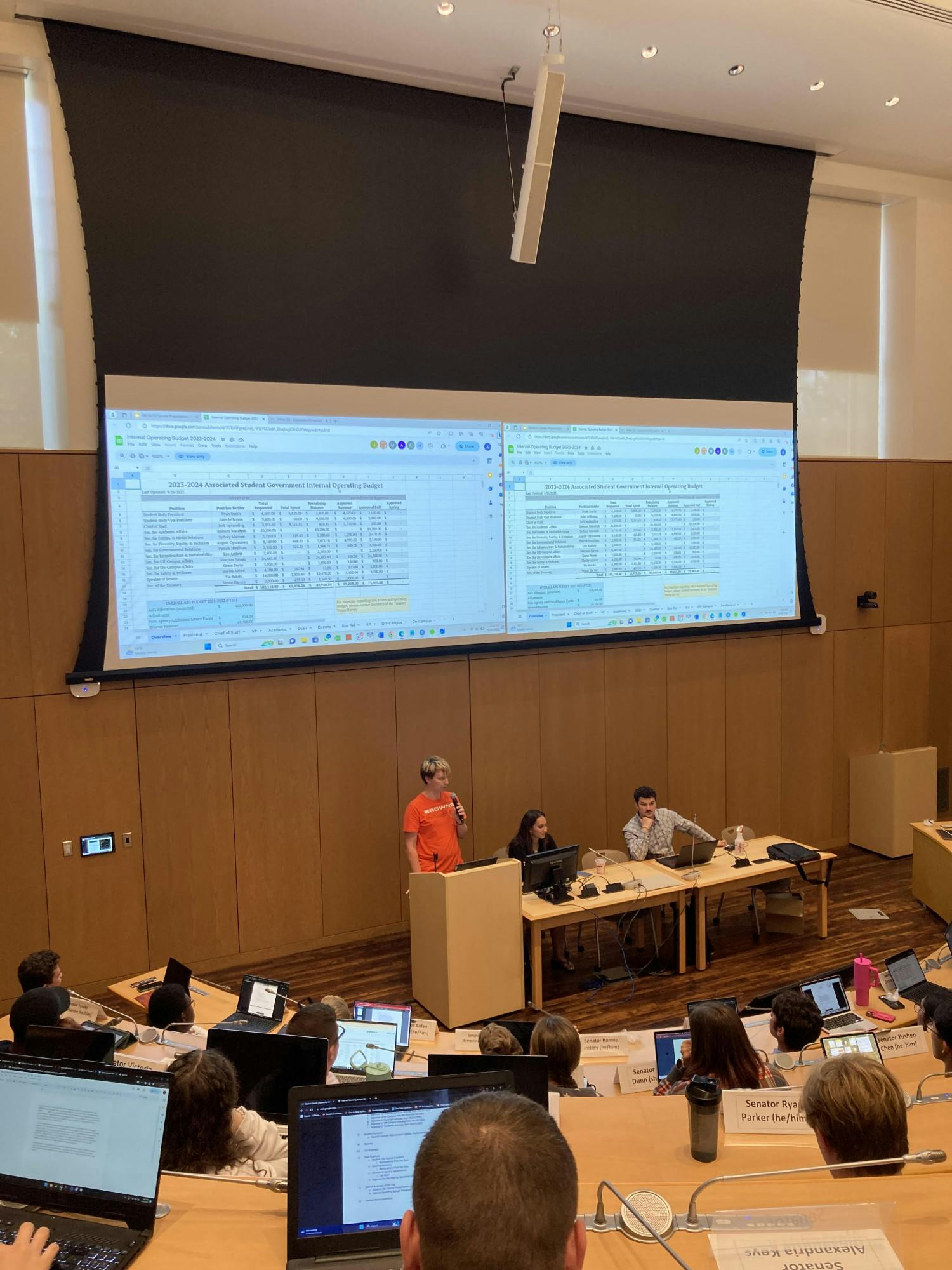 Secretary of Finance Venus Harvey explains the ASG budget to senators.