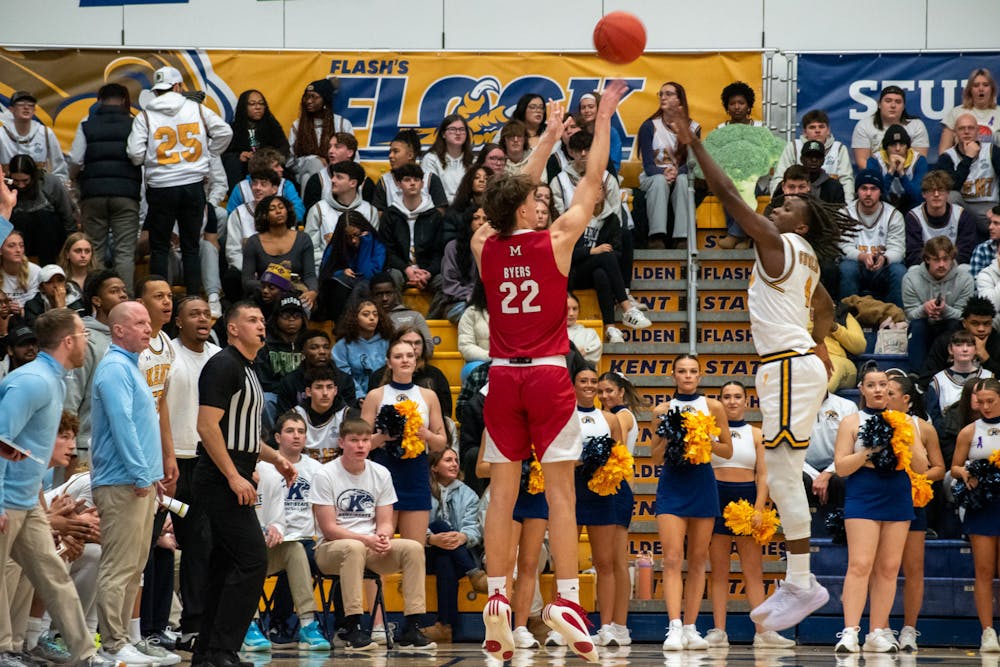 Redshirt first-year wing Brant Byers taking a shot from deep at Kent State on Jan. 18