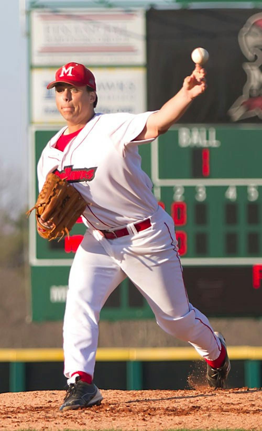Freshman Alex Brown delivers a pitch against Eastern Kentucky University March 23. 