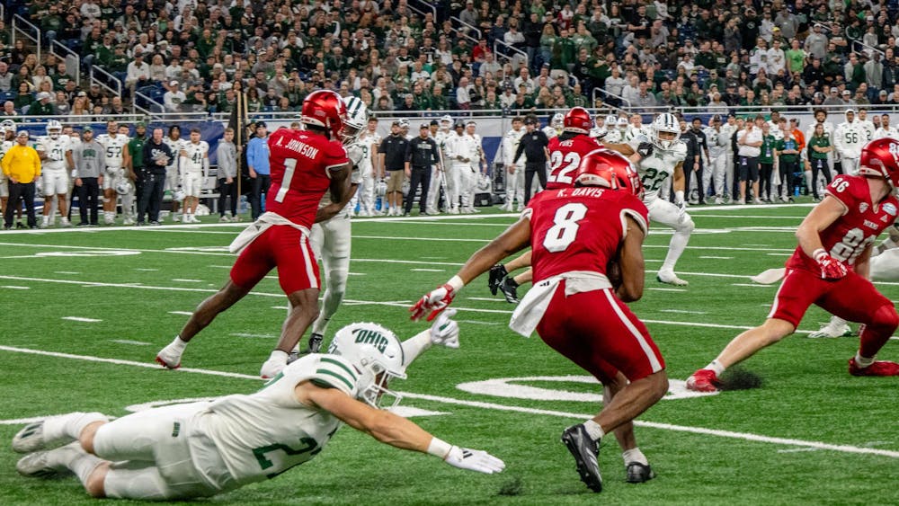 The RedHawks rush against the Bobcats at Ford Field in the 2024 MAC championship