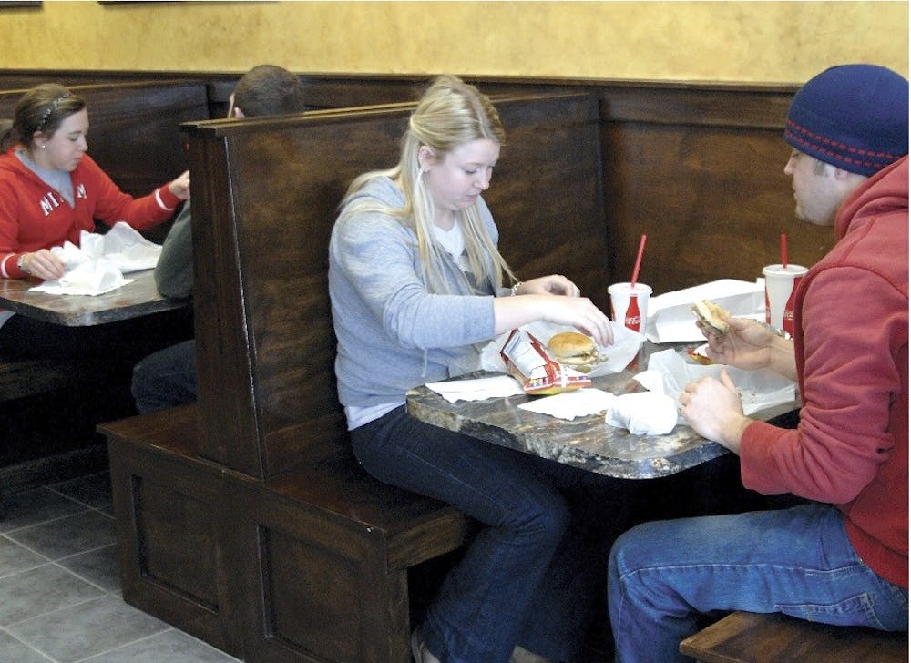 Students enjoy sandwiches at Maid-Rite Sandwich Shop which opened this year.