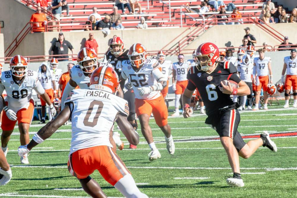 Quarterback Caleb Heavner takes off and runs against Bowling Green on Oct. 3. 2026 at Yager Stadium. 