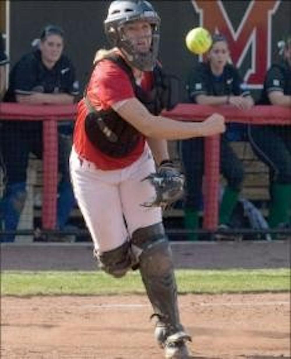 Sophomore catcher Jenna McGivney has become a dominant force for the RedHawks.