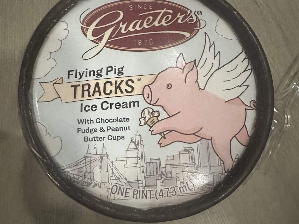 Graeters' "Flying Pig Tracks" flavor plays into Cincinnati's race theme with a design of a pig with wings on its' pint.