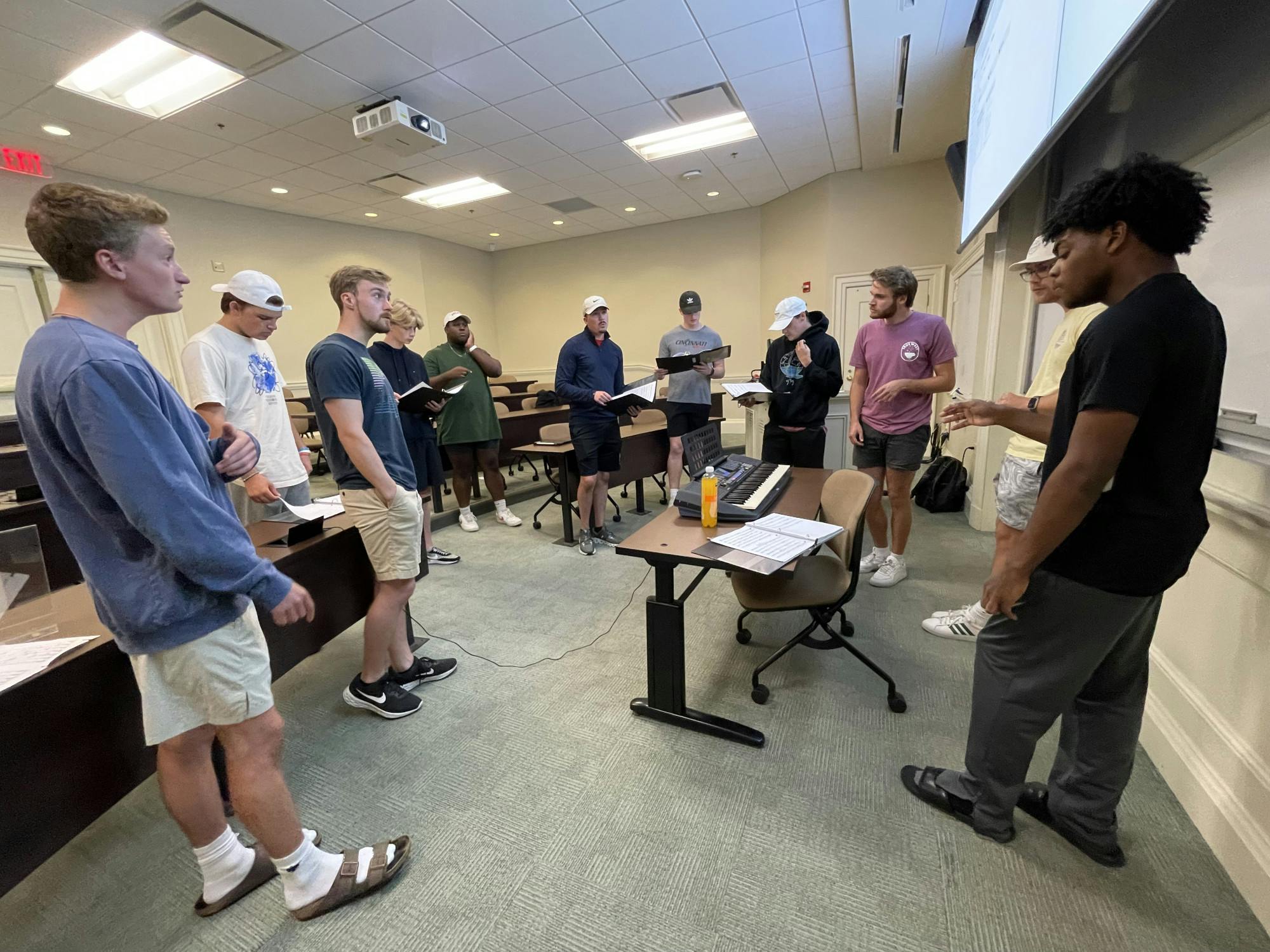 Soul2Soul rehearses in a classroom in the basement of Farmer School of Business.