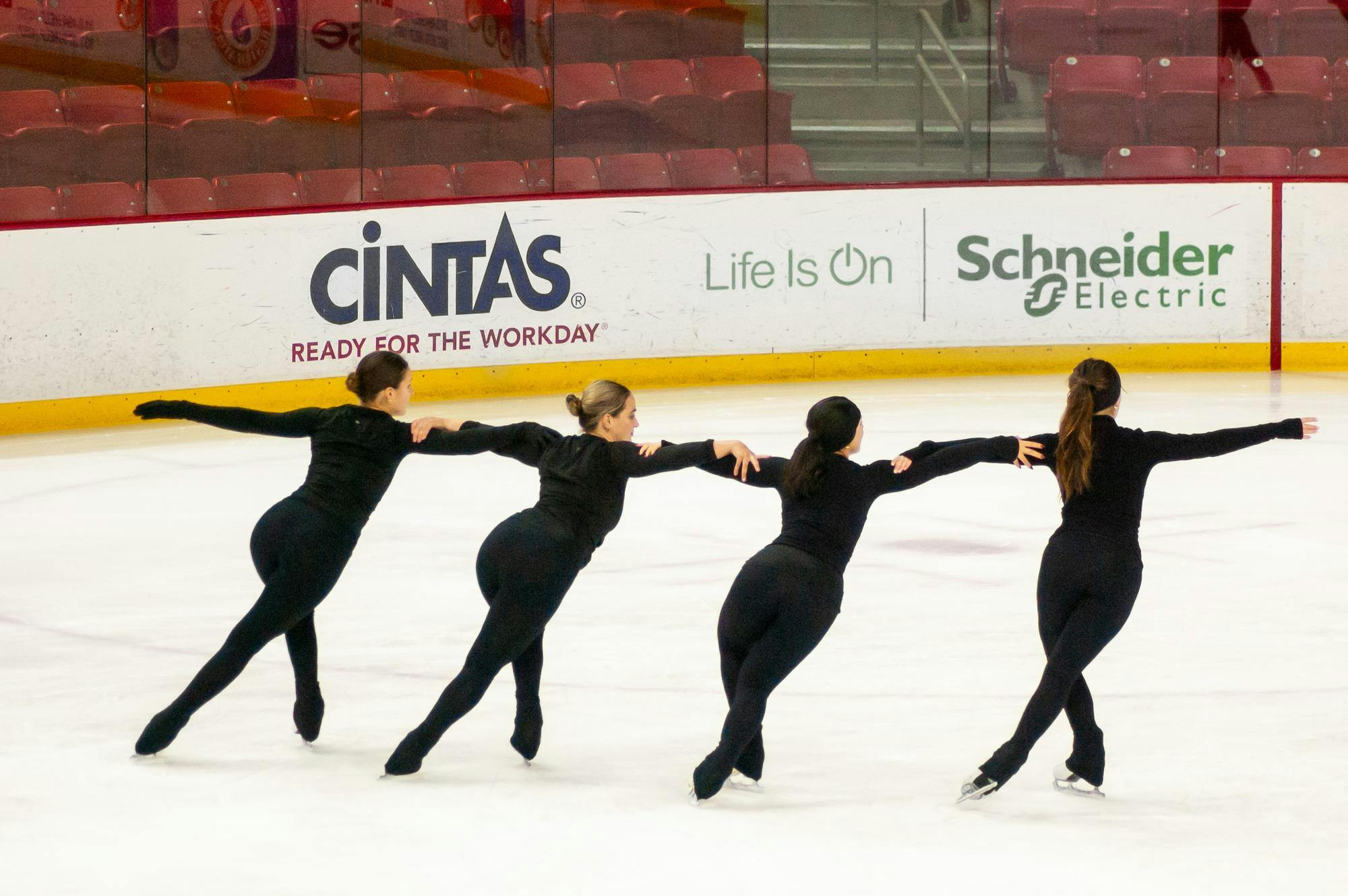 The Miami synchronized skating team practices at Goggin Ice Center.