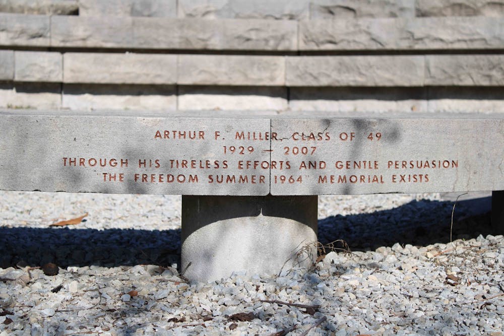 <p>A memorial stands in honor of Arthur Miller, who led the Friends of Mississippi project, which supported the volunteers of Freedom Summer.</p>
