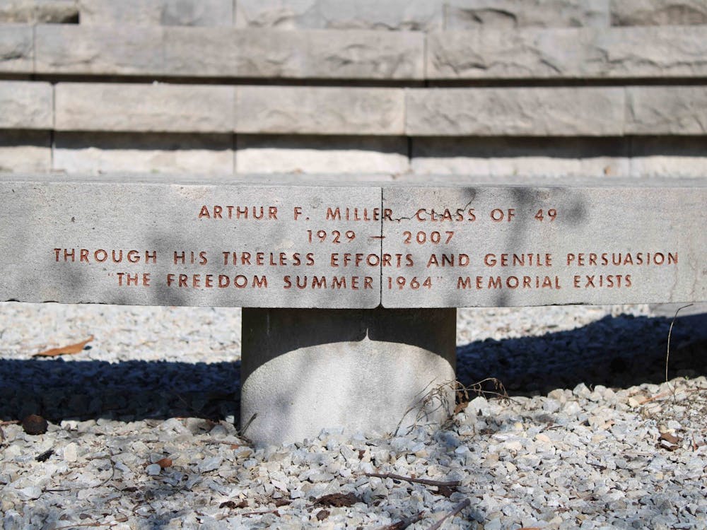 A memorial stands in honor of Arthur Miller, who led the Friends of Mississippi project, which supported the volunteers of Freedom Summer.