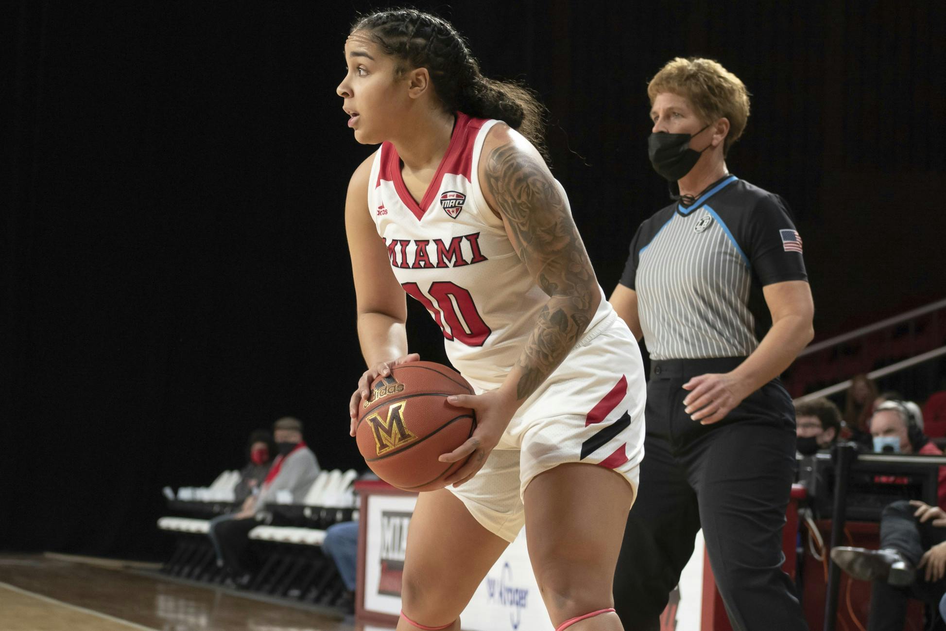 Sophomore guard Edyn Battle surveys the court during Miami&#x27;s Jan. 29 loss to Eastern Michigan.