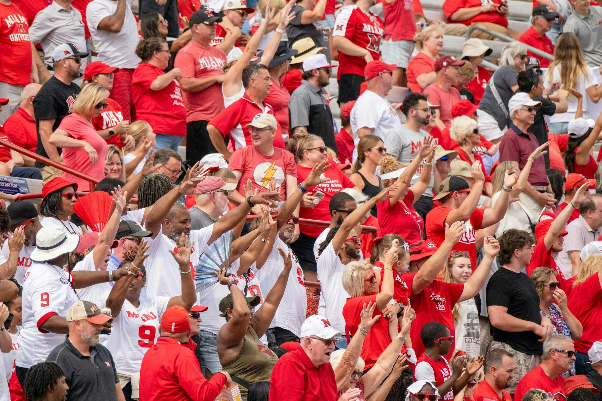 Spectators cheer on the RedHawks during the football game against UNLV on Sept. 20 at Yager Stadium.