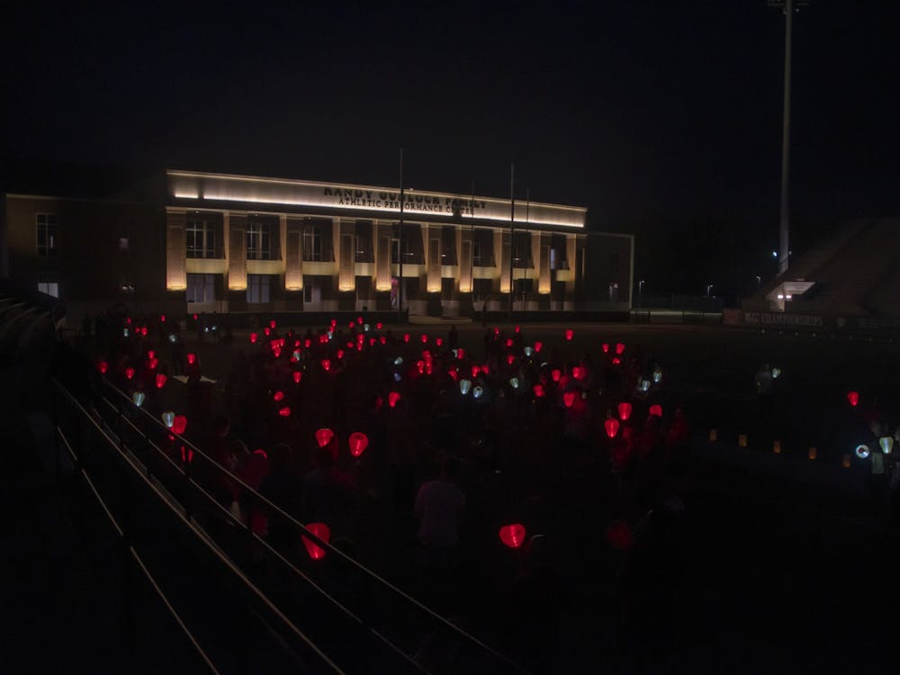 The stadium lights were off, but lanterns were on at Miami&#x27;s &quot;Light the Night&quot; event Oct. 14.