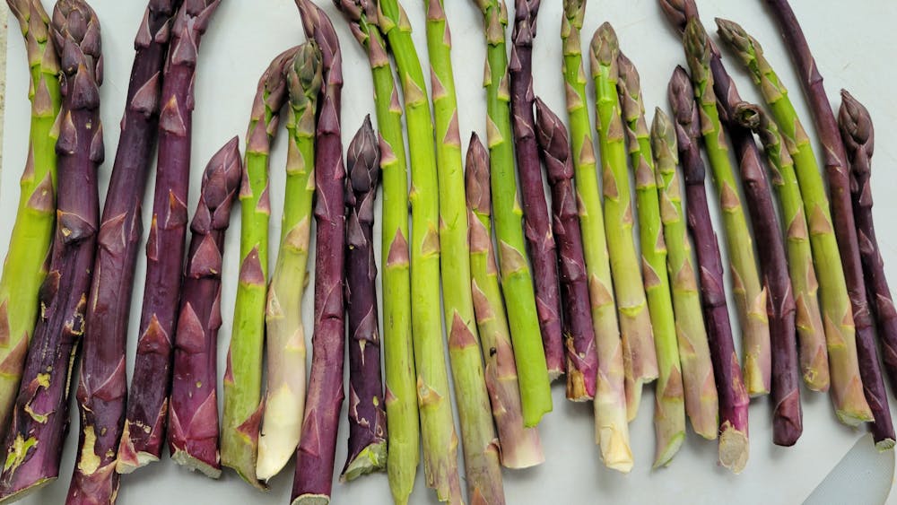 Local asparagus pictured from large to small.