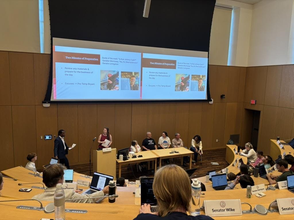 The candidates, (from left to right) Roxanne Ornelas, Glenn Ellerbe Jr., Alex French, James Vinch and Amber Franklin, discussed community engagement.