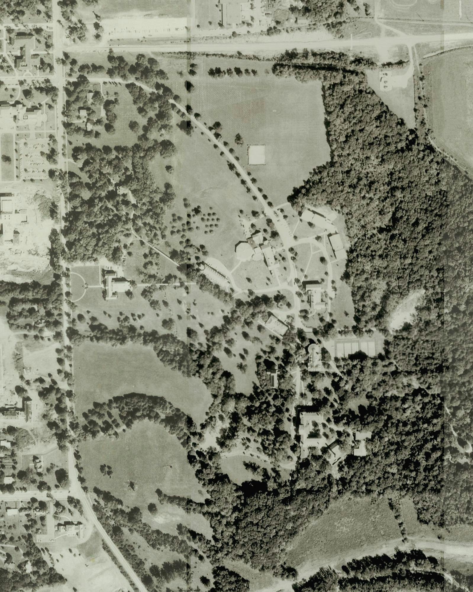 Aerial image of western campus in 1968. Provided by Rick Costello.