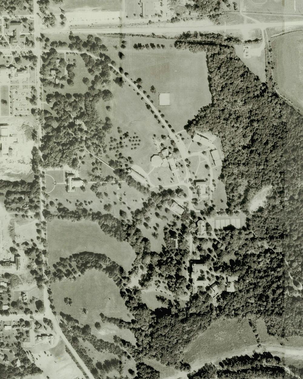 Aerial image of western campus in 1968. Provided by Rick Costello.