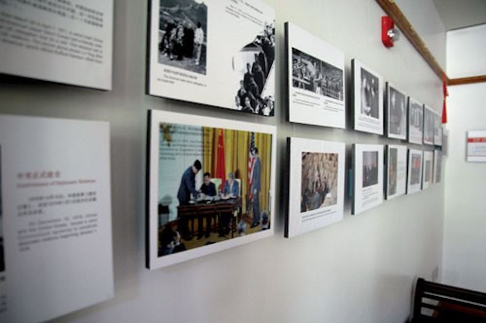 Photographs are displayed on the walls of MacMillan Hall throughout the month of April.