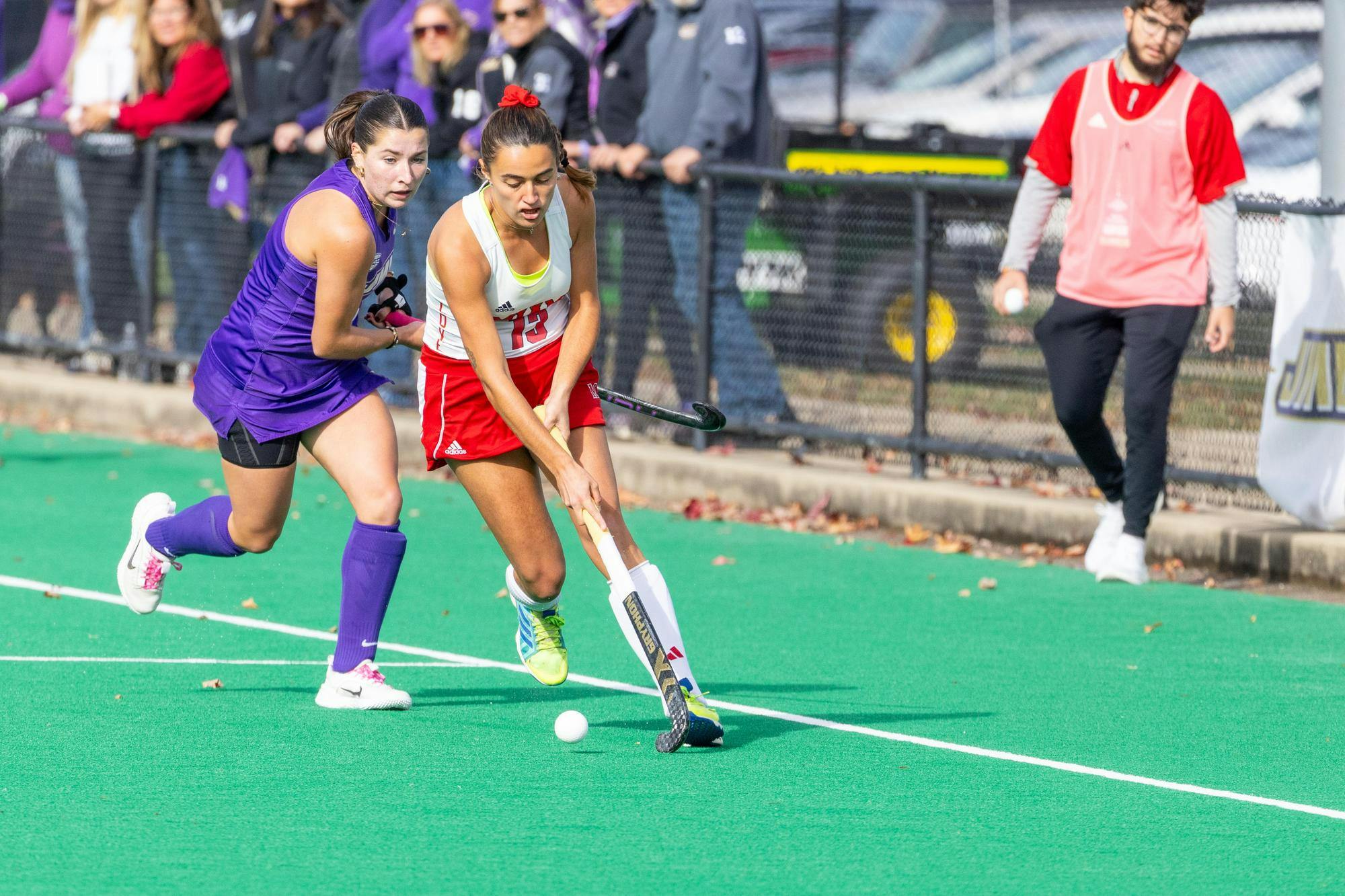 Paula Peña Martinez sprints down the field past a James Madison defender at the 2024 Mid-American Conference championship on Nov. 9.