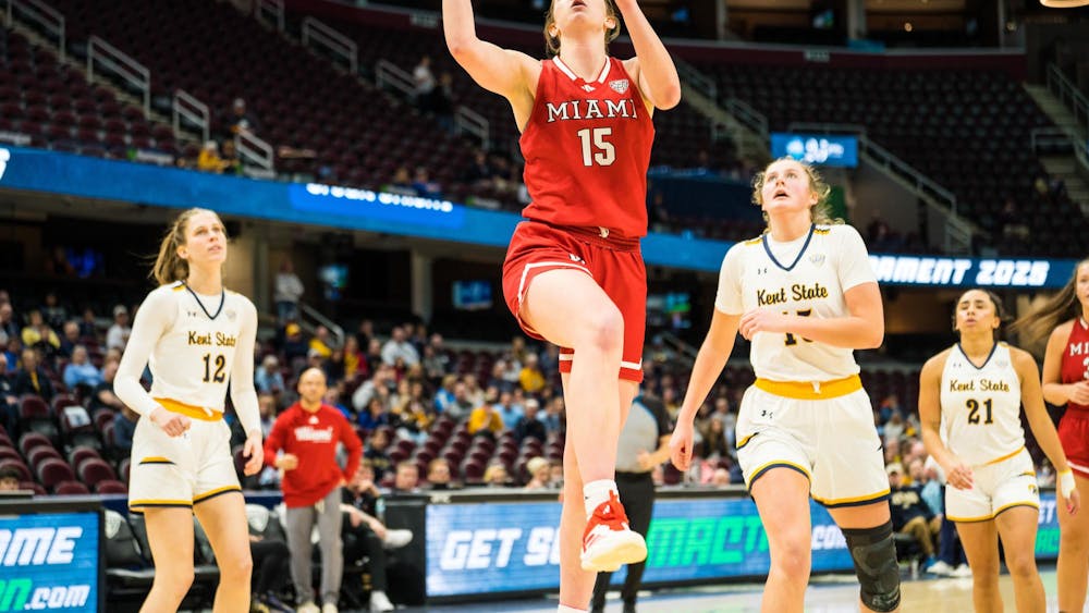 Junior forward Amber Tretter goes for a layup against Kent State at last year's MAC quarterfinals at Rocket Mortgage Arena