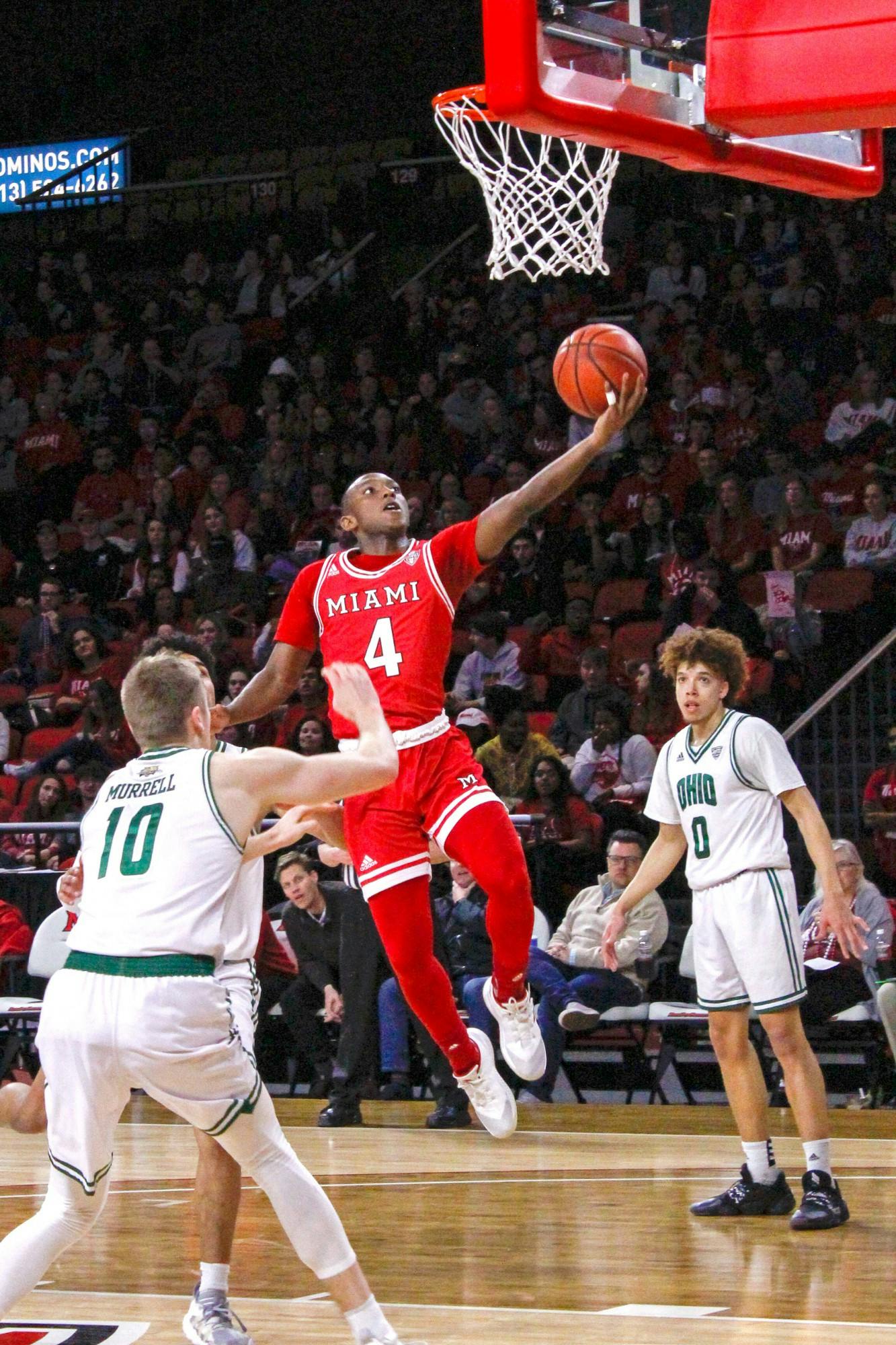 Isaiah Coleman-Lands attempts a layup in a 67-65 loss to Ohio March 6 at Millett Hall. Coleman-Lands was Miami&#x27;s second-leading scorer against Buffalo in the first round of the MAC Tournament March 9.