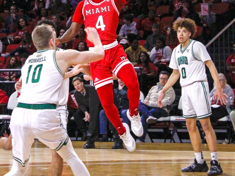 Isaiah Coleman-Lands attempts a layup in a 67-65 loss to Ohio March 6 at Millett Hall. Coleman-Lands was Miami's second-leading scorer against Buffalo in the first round of the MAC Tournament March 9.