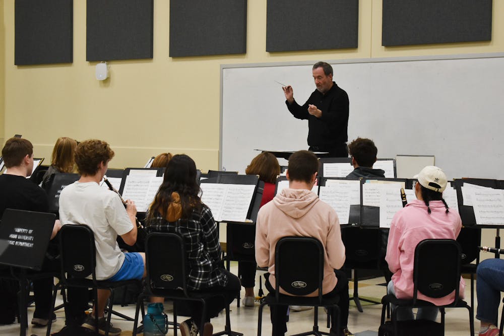 Gary Speck conducts the Miami University Wind Ensemble. Under his leadership, the ensemble has been invited to the Ohio Music Education Association 10 times and has made seven appearances at the College Band Directors National Association.