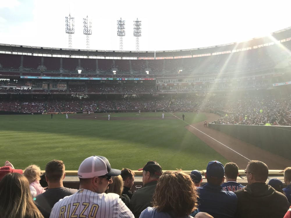 The Cincinnati Reds lead the Chicago Cubs, 1-0, in the top of the second inning May 15, 2019, at Great American Ball Park. The Reds eventually won, 6-5, on a Yasiel Puig walk-off single.