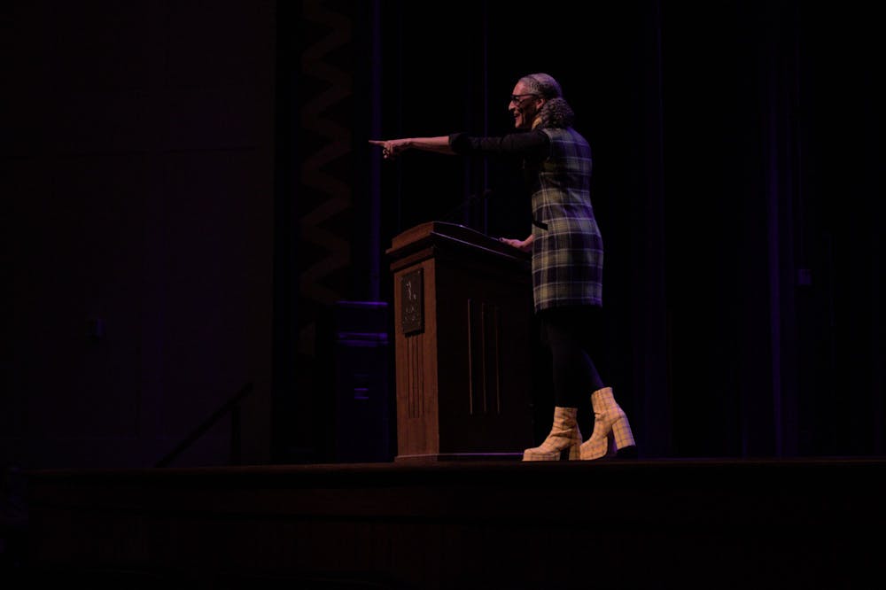 At her Nov. 14 lecture in Hall Auditorium, Carla Hall was dynamic and engaging, often pointing at or talking directly to members of the audience.