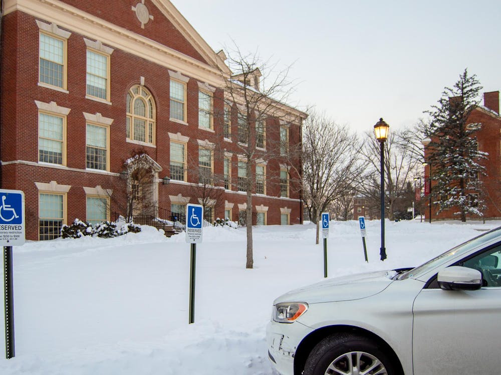 Elisa Rosenthal’s car parked in the handicap parking spots in front of Irvin Hall.