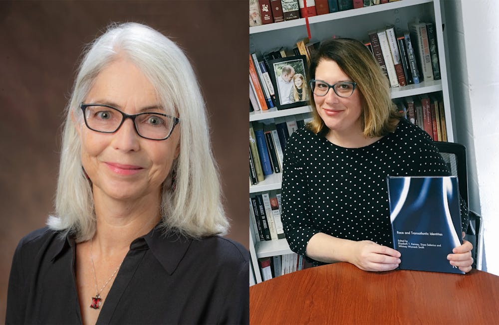 Cameron Hay-Rollins (left), professor of anthropology, and Whitney Womack Smith (right), professor of languages, literature and writing, received this year's Distinguished Service Award.
