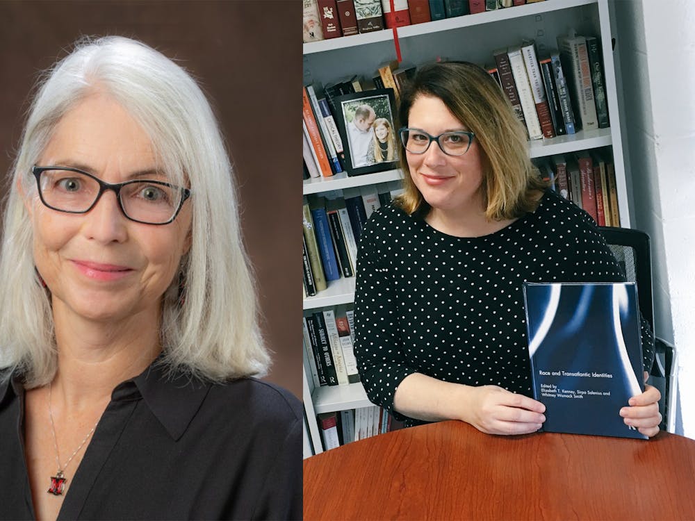 Cameron Hay-Rollins (left), professor of anthropology, and Whitney Womack Smith (right), professor of languages, literature and writing, received this year's Distinguished Service Award.