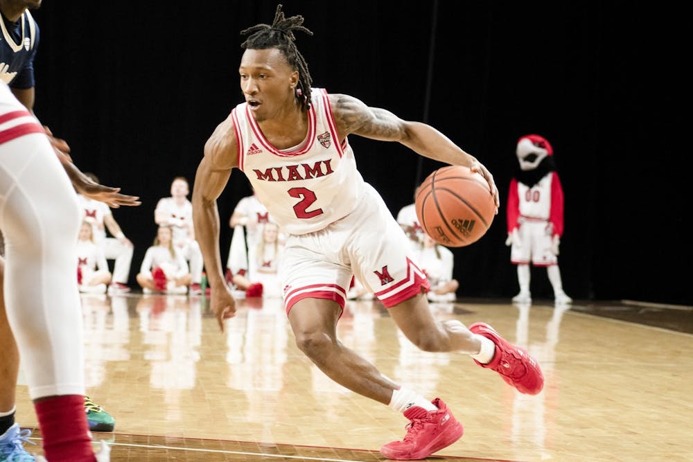<p>Senior guard Mekhi Lairy drives to the hoop at Millett Hall</p>